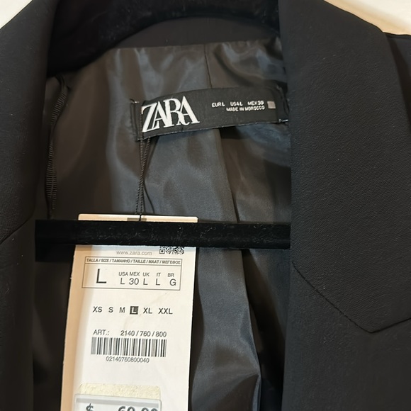 NWT Zara Black Blazer with Rolled Sleeves, Size L - Picture 4 of 8